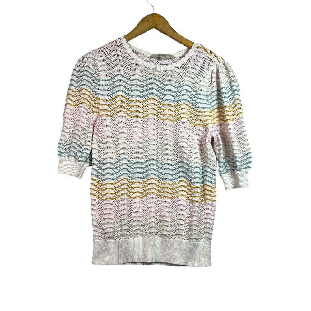 Loft Knit Colorful Stripe Cottagecore Short Sleeve Shirt Size S